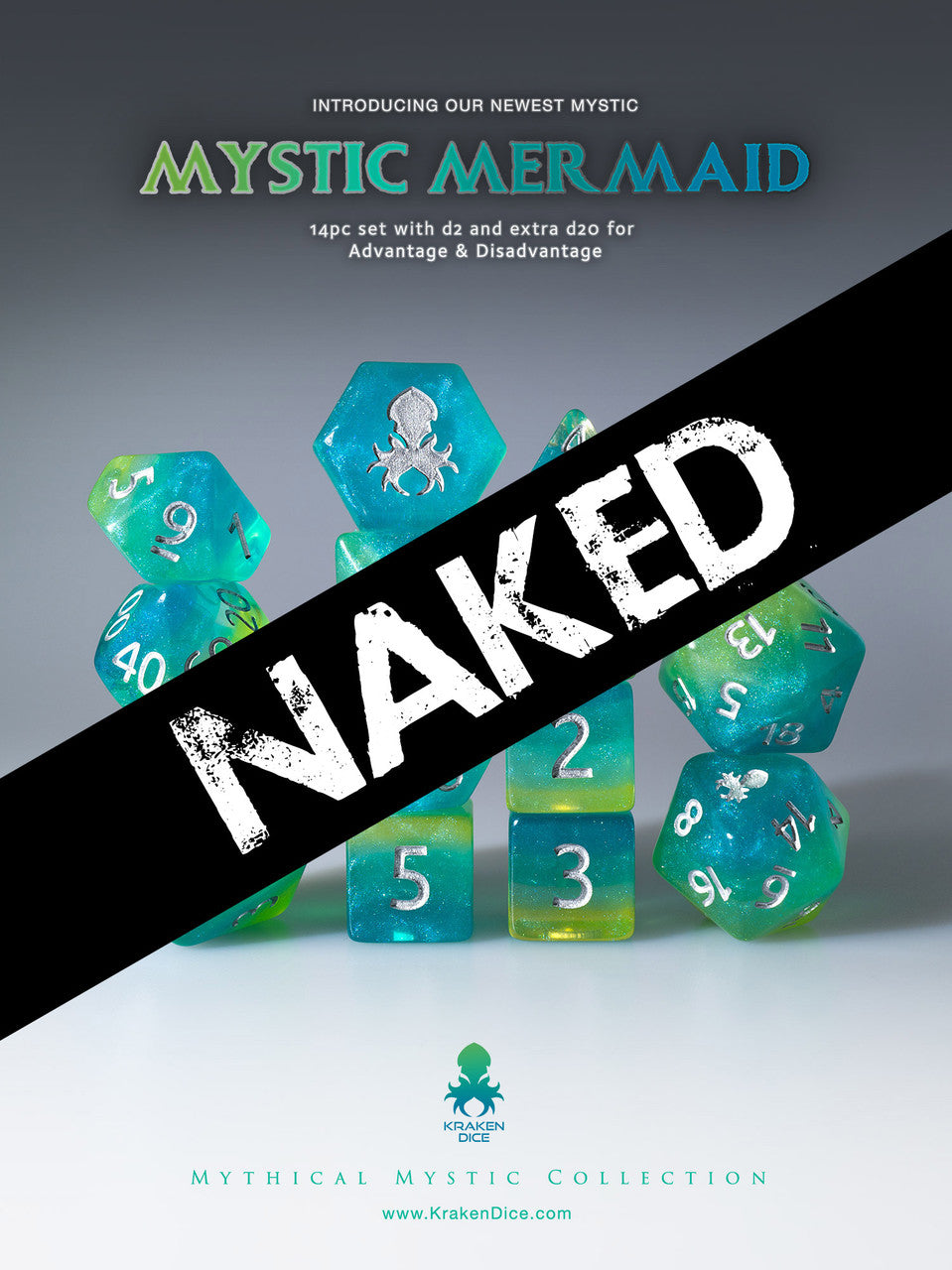 Naked Mystic Mermaid 14pc Dice Set With Kraken Logo